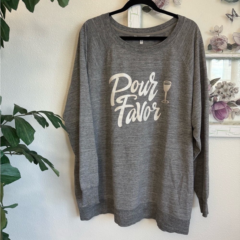 Wildfox Heather Gray Oversized Crewneck Sweatshirt Pour Favor Graphic